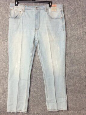 St. John's Bay Mens Light Destructed Denim Blue Jeans Comfort Stretch 40 X 30